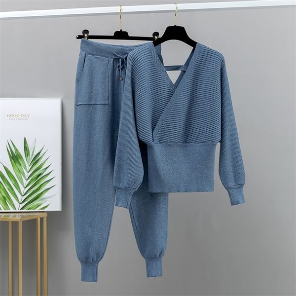 gigogou bling 2 piece sweater tracksuits women harrem pants + double v neck pullover sweater set autumn winter knitted clothing y200701, White
gigogou bling 2 piece sweater tracksuits women harrem pants + double v neck pullover sweater set autumn winter knitted clothing y200701, White