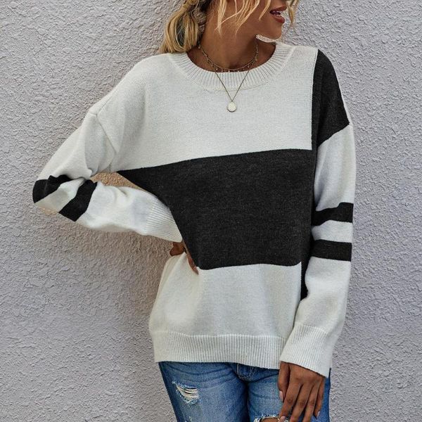 women's sweaters fashion women autumn long sleeve o neck sweater color block knitwear jumpers, White;black
women's sweaters fashion women autumn long sleeve o neck sweater color block knitwear jumpers, White;black