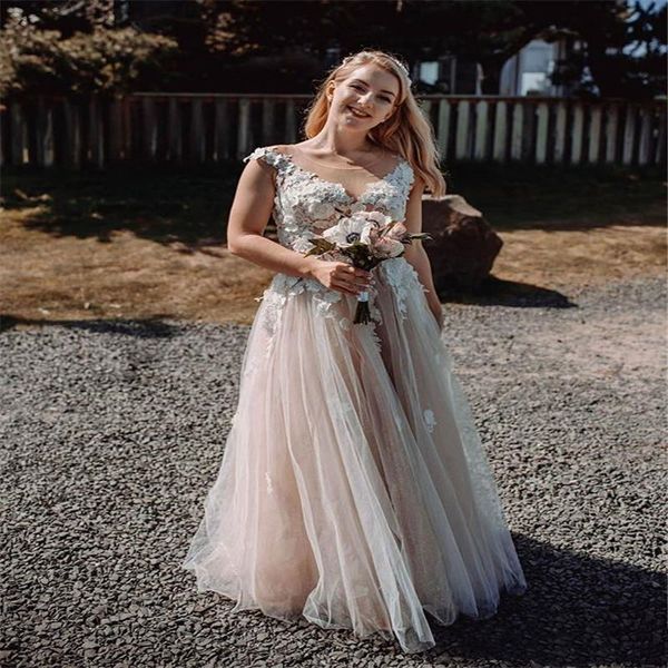 boho wedding dresses flower appliqued lace soft tulle champagne sheer neck a line floor length bridal gowns custom plus size, White
boho wedding dresses flower appliqued lace soft tulle champagne sheer neck a line floor length bridal gowns custom plus size, White