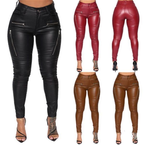 women pu leather pants fashion trend zipper mid waist casual skinny trousers designer female new autumn slim leather with pockets pants, Black;white
women pu leather pants fashion trend zipper mid waist casual skinny trousers designer female new autumn slim leather with pockets pants, Black;white