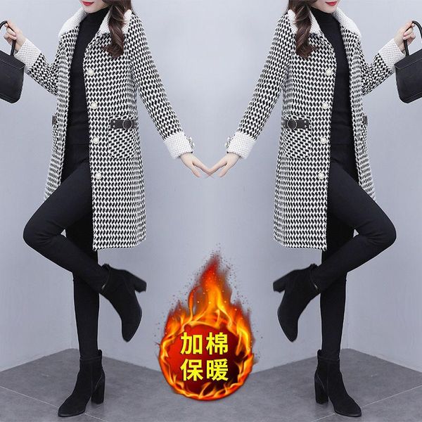 cotton thick woolen jacket women 2021 winter new fashion korean style elegant western style stitching mid-length woolen cloth, Black
cotton thick woolen jacket women 2021 winter new fashion korean style elegant western style stitching mid-length woolen cloth, Black