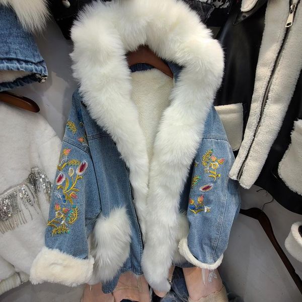 plus size loose cotton padded long coat embroidered denim large fur collar coat thickened chinese style retro long cotton, Black
plus size loose cotton padded long coat embroidered denim large fur collar coat thickened chinese style retro long cotton, Black