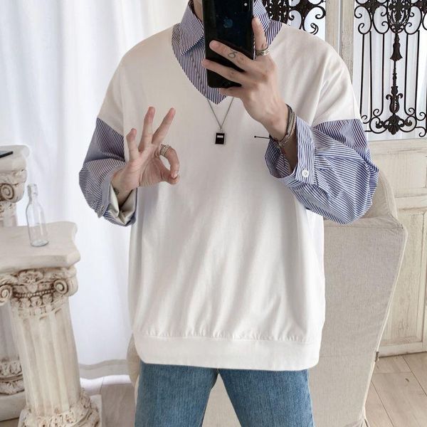 korean fake two-piece shirt men's fashion dress shirt business casual men streetwear wild loose long-sleeved shirts mens1, White;black 
korean fake two-piece shirt men's fashion dress shirt business casual men streetwear wild loose long-sleeved shirts mens1, White;black