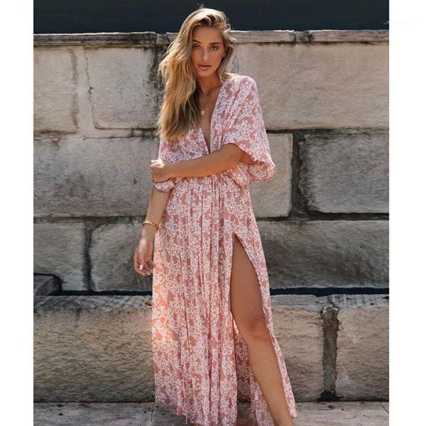 pink floral boho maxi dress summer deep v-neck batwing sleeve cotton dress side slit vintage beach holiday long dresses1, Black;gray
pink floral boho maxi dress summer deep v-neck batwing sleeve cotton dress side slit vintage beach holiday long dresses1, Black;gray
