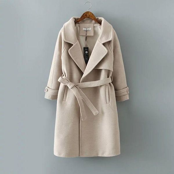new loose long wool blend ladies coat belt turn-down collar women's jacket solid elegant korean womens fashion coat, Black
new loose long wool blend ladies coat belt turn-down collar women's jacket solid elegant korean womens fashion coat, Black