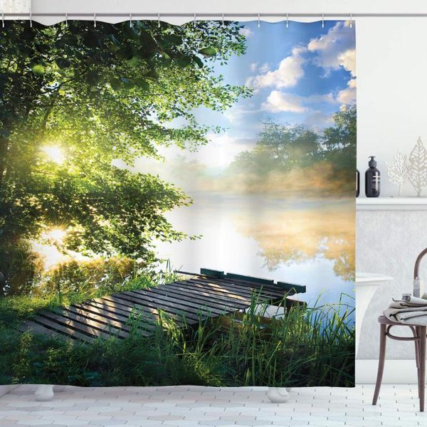 shower curtains landscape curtain fishing pier by river in the morning with clouds and trees nature image cloth bathroom decor set1
shower curtains landscape curtain fishing pier by river in the morning with clouds and trees nature image cloth bathroom decor set1