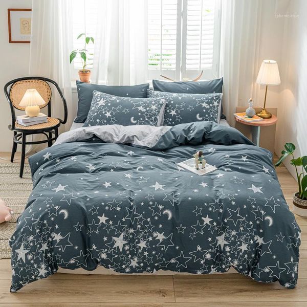 tutubird-gray star and moon print bedding set bedclothes 100% cotton bed linen soft king twin duvet cover home textile1