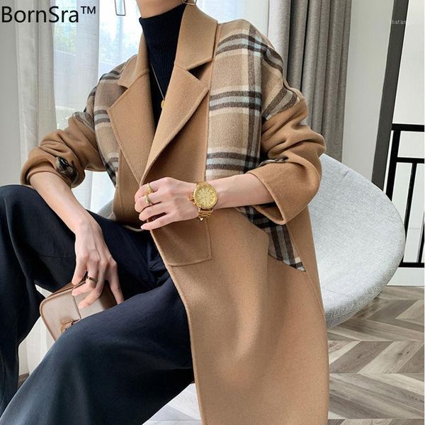 2020 autumn winter warm women wool coat fashion plaid spliced slim blends outwear female new arrival v neck office long coat1, Black
2020 autumn winter warm women wool coat fashion plaid spliced slim blends outwear female new arrival v neck office long coat1, Black
