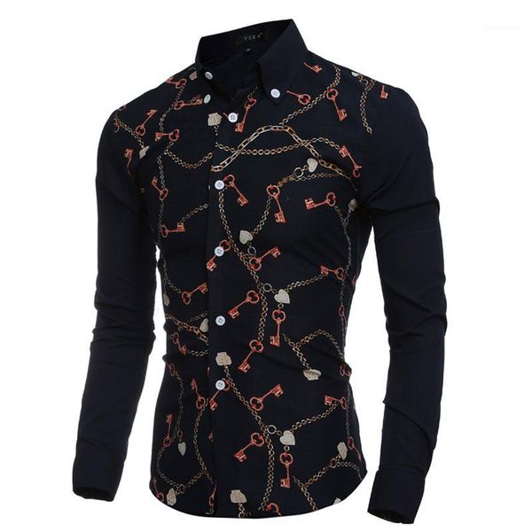 2020 fashion key & chain prints mens dress shirts long sleeve slim fit casual social camisas masculinas for man chemise homme1, White;black
2020 fashion key & chain prints mens dress shirts long sleeve slim fit casual social camisas masculinas for man chemise homme1, White;black