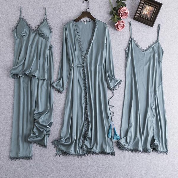 women 4pcs kimono robe gown suit v-neck backless nightgown set faux silk sleepwear spring autumn lace trim elegant bathrobe1, Black;red
women 4pcs kimono robe gown suit v-neck backless nightgown set faux silk sleepwear spring autumn lace trim elegant bathrobe1, Black;red