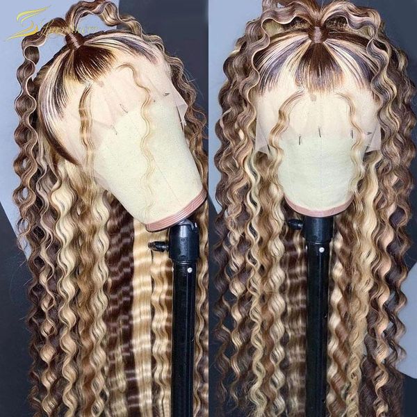 highlight 613 blonde deep wave lace front wig hd transparent colored human hair wigs for black women pre plucked full frontal, Black;brown
highlight 613 blonde deep wave lace front wig hd transparent colored human hair wigs for black women pre plucked full frontal, Black;brown