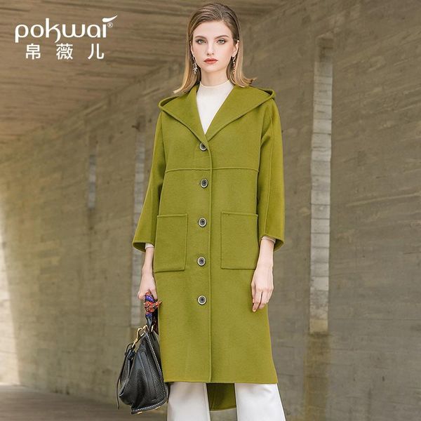 women's wool & blends pokwai coat female long fashion hooded double-sided slim winter, Black
women's wool & blends pokwai coat female long fashion hooded double-sided slim winter, Black