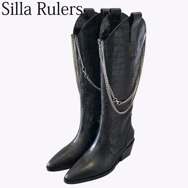 silla rulers 2020 fashion chain western boots woman pointed toe knee high boots woman genuine leather knight women1, Black
silla rulers 2020 fashion chain western boots woman pointed toe knee high boots woman genuine leather knight women1, Black