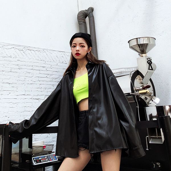 wholesale autumn winter black pu trench for modern women big size long sleeves faux leather long jackets 201030
wholesale autumn winter black pu trench for modern women big size long sleeves faux leather long jackets 201030