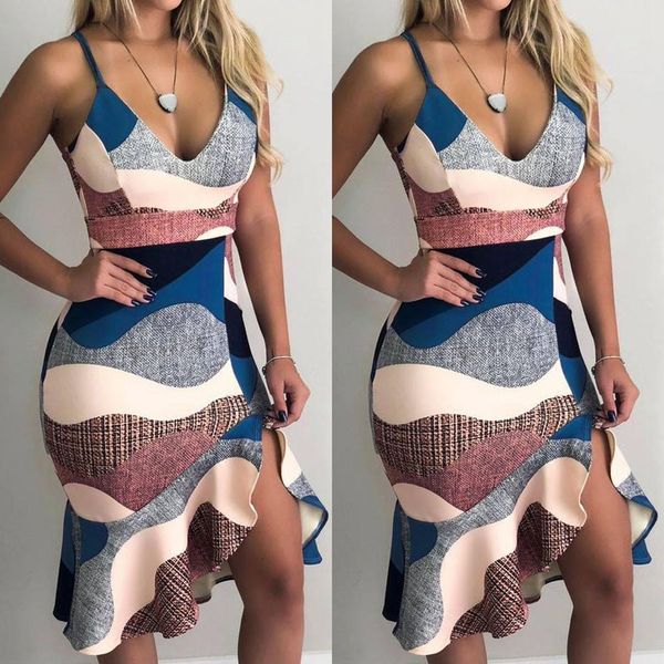 women dress patchwork ruffles decor v-neck low-cut sling print asymmetrical dress elegant lady slim wrap hips party dresses, Black;gray
women dress patchwork ruffles decor v-neck low-cut sling print asymmetrical dress elegant lady slim wrap hips party dresses, Black;gray