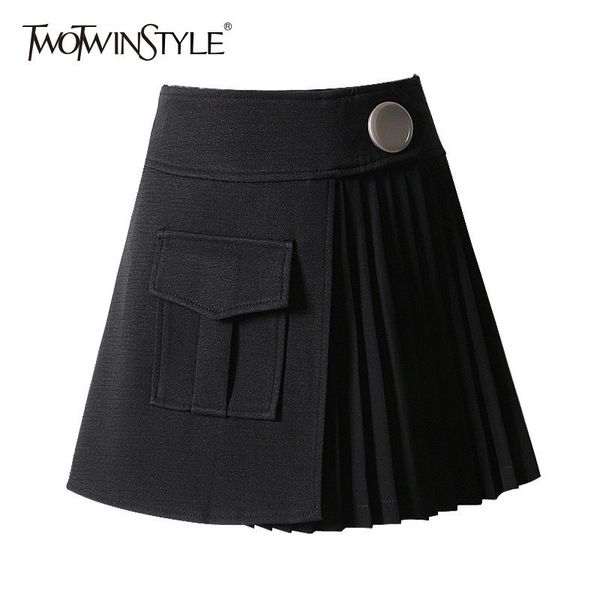 twotwinstyle black patchwork pleated skirts for women button high waist short women's skirt 2020 summer elegant fashion clothing y1214
twotwinstyle black patchwork pleated skirts for women button high waist short women's skirt 2020 summer elegant fashion clothing y1214