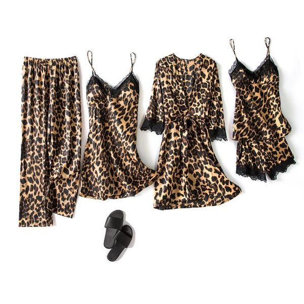women's sleepwear female leopard 5pcs robe suit nightdress nightwear silky nightgown loose kimono bathrobe gown lace home clothes, Black;red
women's sleepwear female leopard 5pcs robe suit nightdress nightwear silky nightgown loose kimono bathrobe gown lace home clothes, Black;red