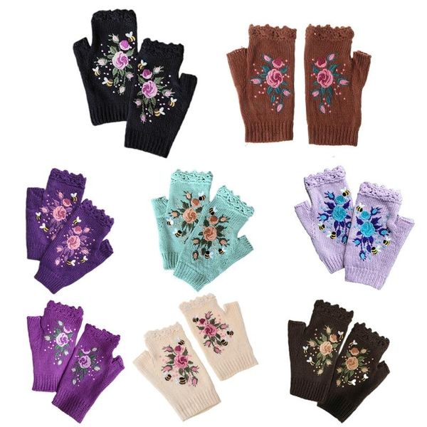five fingers gloves women winter knitted fingerless floral bee embroidery thumbhole mittens q1qa, Blue;gray
five fingers gloves women winter knitted fingerless floral bee embroidery thumbhole mittens q1qa, Blue;gray