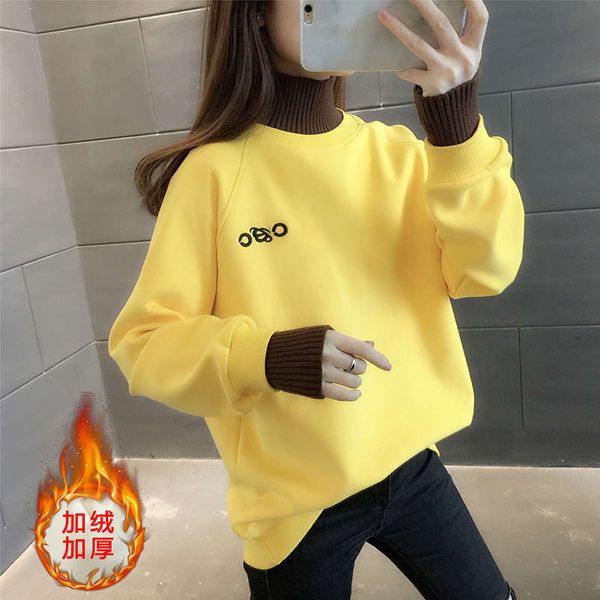 splicing high neck sweater women's clothing plush thickening 2020 new loose korean fake two pieces of foreign style european coat, Black
splicing high neck sweater women's clothing plush thickening 2020 new loose korean fake two pieces of foreign style european coat, Black