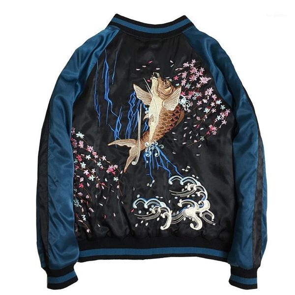luxury carp embroidered jackets smooth men sukajan yokosuka souvenir winter wadded baseball jacket warm thick coats1, Black;brown
luxury carp embroidered jackets smooth men sukajan yokosuka souvenir winter wadded baseball jacket warm thick coats1, Black;brown