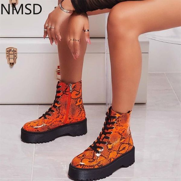 lace-up ankle biker boot neon orange snake print short platform boots women shoes autumn winter round toe ladies shoes, Black
lace-up ankle biker boot neon orange snake print short platform boots women shoes autumn winter round toe ladies shoes, Black
