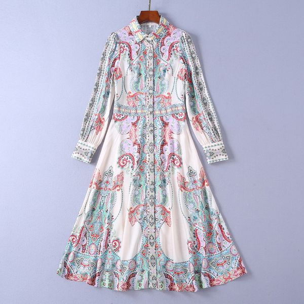 milan runway dress 2019 new apricot lapel neck long sleeve print designer dress brand same style dress w23, Black 
milan runway dress 2019 new apricot lapel neck long sleeve print designer dress brand same style dress w23, Black