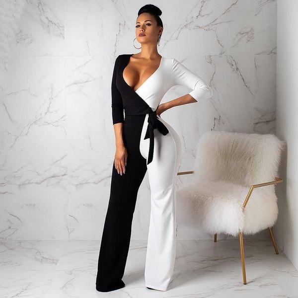 autumn women long sleeve wide leg jumpsuits ol romper v-neck strap double color patchwork sashes jumpsuit woman casual overalls y200904, Black;white
autumn women long sleeve wide leg jumpsuits ol romper v-neck strap double color patchwork sashes jumpsuit woman casual overalls y200904, Black;white