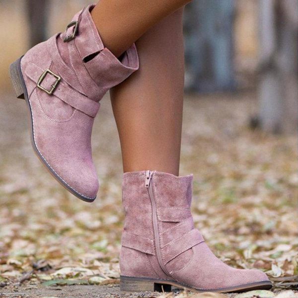 women ankle short boots flock round toe buckle strap boots retro style warm zipper non-slip shoes for ladies botas mujer, Black
women ankle short boots flock round toe buckle strap boots retro style warm zipper non-slip shoes for ladies botas mujer, Black