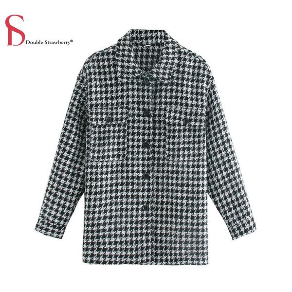 women's wool & blends double strawberry 2021 autumn and winter retro loose lapel plaid jacket small fragrance woolen coat, Black
women's wool & blends double strawberry 2021 autumn and winter retro loose lapel plaid jacket small fragrance woolen coat, Black