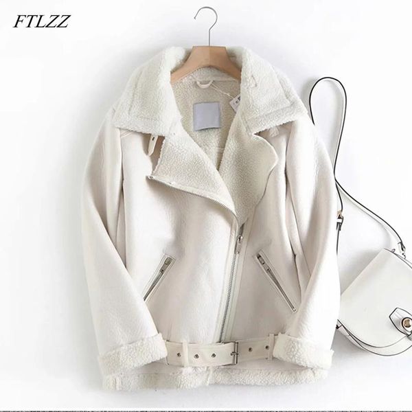 ftlzz women thicken faux lamb leather jacket winter wool fur turn down collar loose coat with belt zipper warm thick outerwear, Black
ftlzz women thicken faux lamb leather jacket winter wool fur turn down collar loose coat with belt zipper warm thick outerwear, Black