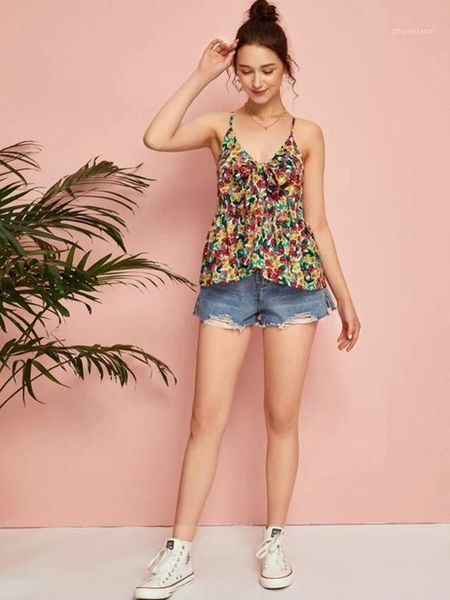 2020summer women's new floral blouse women's explosive sling print bow slim fashion street clothing v-neck camis1, White
2020summer women's new floral blouse women's explosive sling print bow slim fashion street clothing v-neck camis1, White