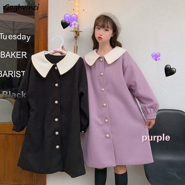 women wool blends fashion thicker japanese preppy peter pan collar for sweet kawaii girl lantern sleeve streetwear casual simple, Black
women wool blends fashion thicker japanese preppy peter pan collar for sweet kawaii girl lantern sleeve streetwear casual simple, Black