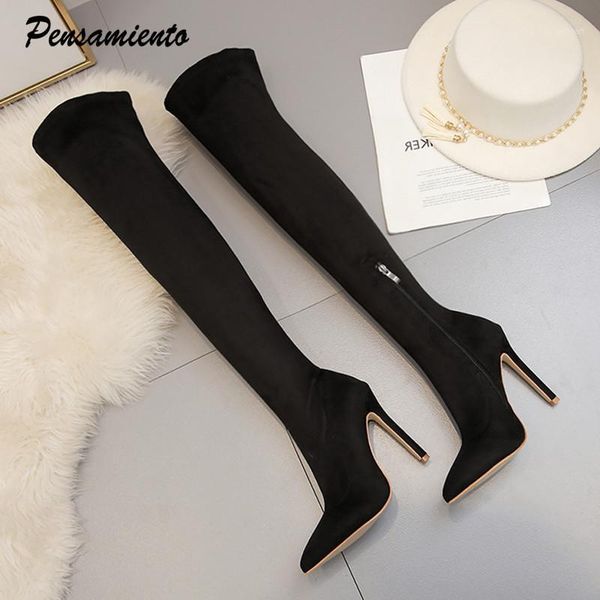2020 faux suede super high heels women thigh high boots elegant thin heeled stretch over the knee boots autumn winter long1, Black
2020 faux suede super high heels women thigh high boots elegant thin heeled stretch over the knee boots autumn winter long1, Black
