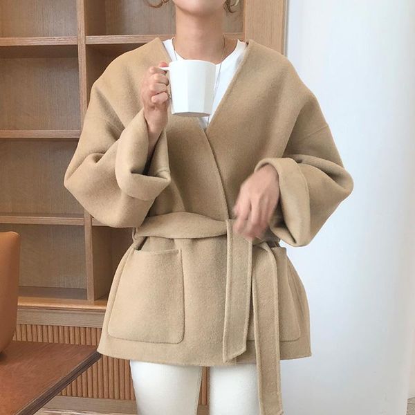 korea chic autumn and winter temperament v-neck tie waist double pocket wild long-sleeved cardigan woolen jacket women, Black
korea chic autumn and winter temperament v-neck tie waist double pocket wild long-sleeved cardigan woolen jacket women, Black