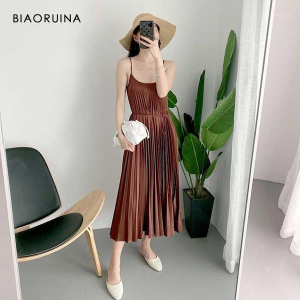 biaoruina women's brown satin thin spaghetti strap pleated dress sleeveless boat collar high waist summer dress vestido1, Black;gray
biaoruina women's brown satin thin spaghetti strap pleated dress sleeveless boat collar high waist summer dress vestido1, Black;gray