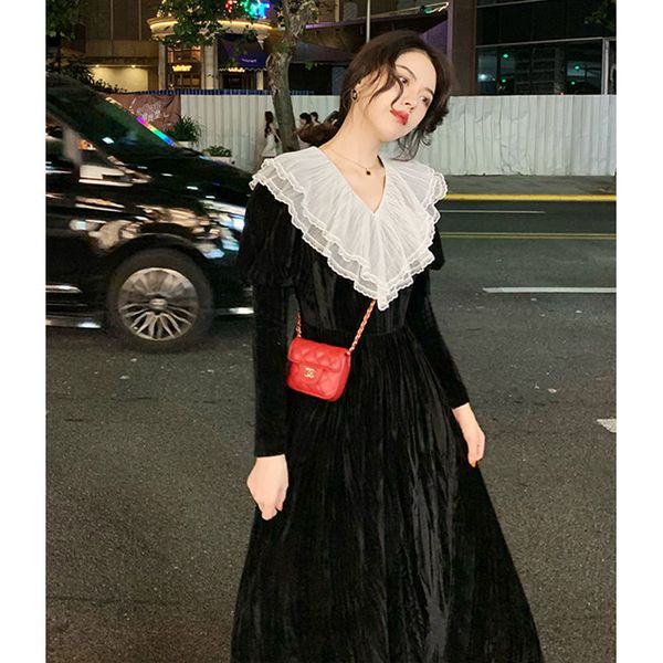 2021 new elegant ruffles solid high waist long sleeve korean new dinner dress female retro clothes autumn gib0, Black;gray
2021 new elegant ruffles solid high waist long sleeve korean new dinner dress female retro clothes autumn gib0, Black;gray