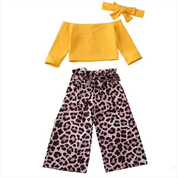 summer kids baby girls clothes off shoulder yellow leopard pants headband outfits set, White
summer kids baby girls clothes off shoulder yellow leopard pants headband outfits set, White