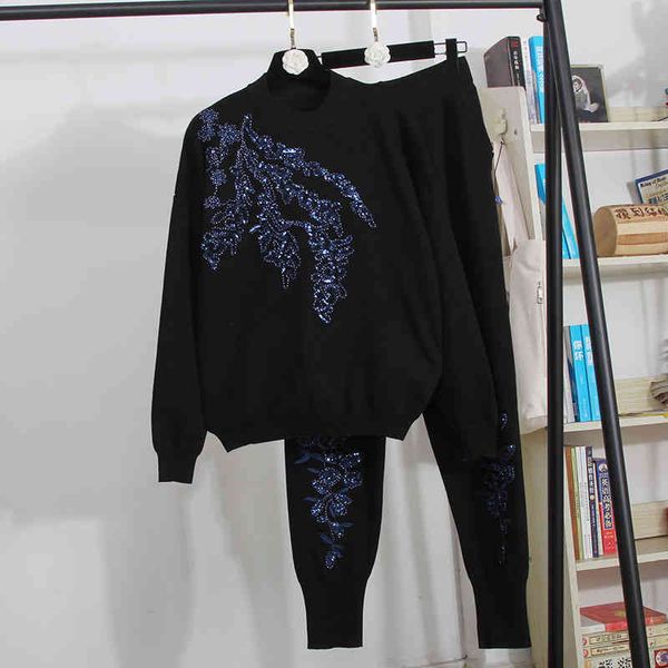 women's two piece pants black tracksuit women knitted set handwork sequins flowers sweater pencil 2pc female loose casual knit outfits, White
women's two piece pants black tracksuit women knitted set handwork sequins flowers sweater pencil 2pc female loose casual knit outfits, White