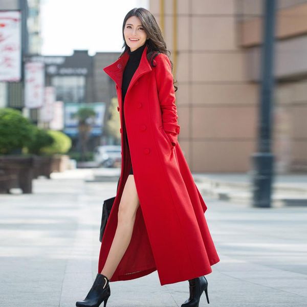 2020 autumn winter women double breasted x-long cashere wool blend coat with belt female slim woolen jacket warm outerwear r46, Black
2020 autumn winter women double breasted x-long cashere wool blend coat with belt female slim woolen jacket warm outerwear r46, Black