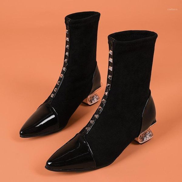 2020 luxury pointed toe sock boots women stretch fabric mid heels shoes woman rivet transparent heel winter bare boots1, Black
2020 luxury pointed toe sock boots women stretch fabric mid heels shoes woman rivet transparent heel winter bare boots1, Black