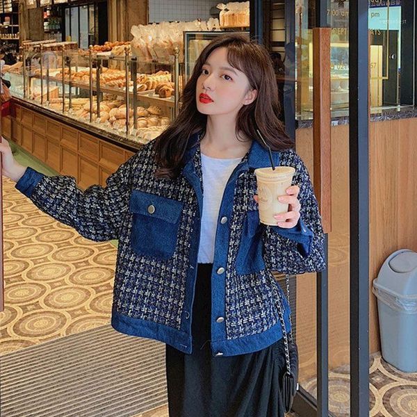 women's jackets women's jacket spring and autumn 2021 korean style retro stitching denim, Black;brown
women's jackets women's jacket spring and autumn 2021 korean style retro stitching denim, Black;brown