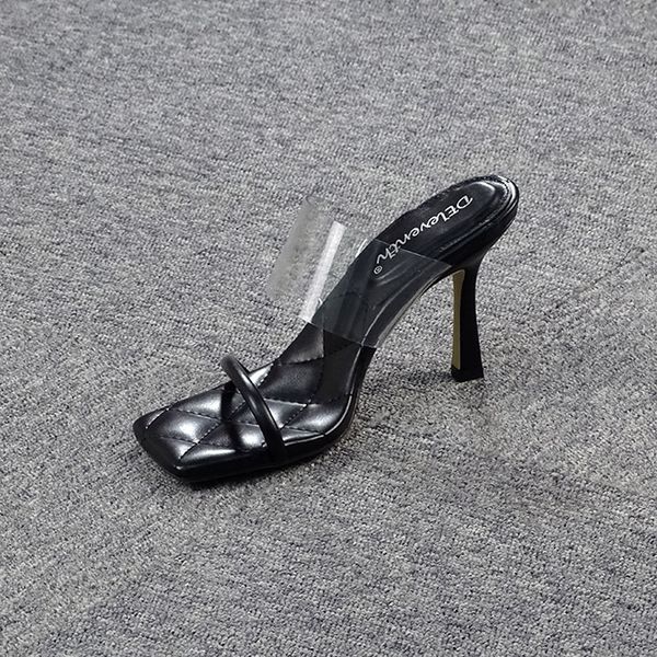 2021 european and american high-heeled shoes transparent slippers korean version new square head women's sandals pzw1, Black
2021 european and american high-heeled shoes transparent slippers korean version new square head women's sandals pzw1, Black