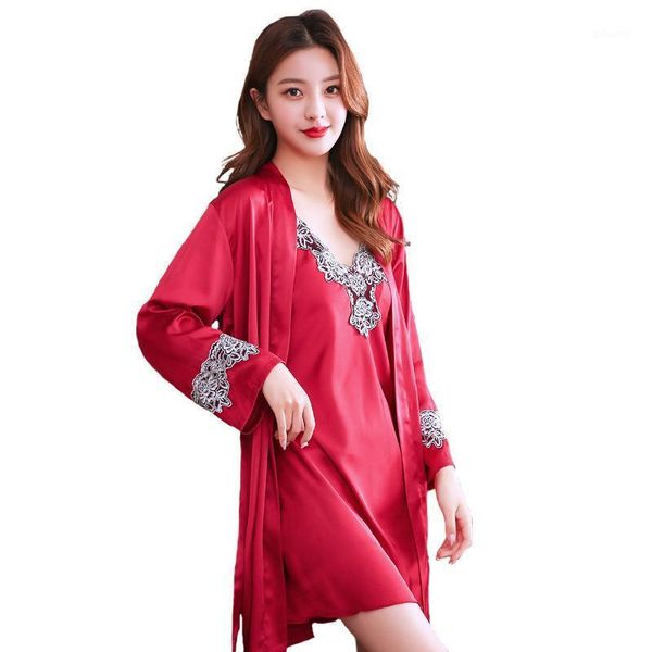 silk pajamas women's nightdress two-piece leisure sleep nightgown sleepwear silk robe nightwear bathrobe1, Black;red
silk pajamas women's nightdress two-piece leisure sleep nightgown sleepwear silk robe nightwear bathrobe1, Black;red