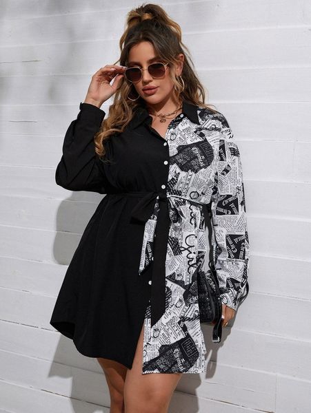 plus newspaper print drop shoulder longline blouse u53l#, Black
plus newspaper print drop shoulder longline blouse u53l#, Black