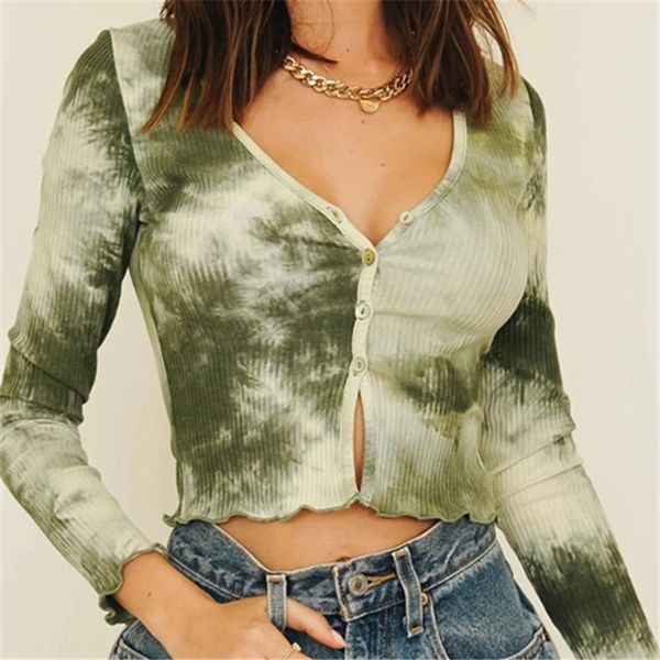 street style v-neck single breasted thread elastic slim fit short navel exposed army green t-shirt tie dye long sleeve t-shirt ykxsf yk, White
street style v-neck single breasted thread elastic slim fit short navel exposed army green t-shirt tie dye long sleeve t-shirt ykxsf yk, White