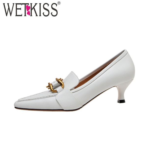 wetkiss metal decoration classical pumps women fashion 2020 gold leather pumps medium heels, Black 
wetkiss metal decoration classical pumps women fashion 2020 gold leather pumps medium heels, Black