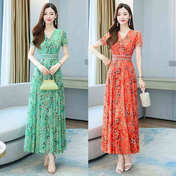luxury dress short sleeved chiffon floral dr's 2022 summer dresses to ankle slim waist gentle wind long skirt, Black;gray
luxury dress short sleeved chiffon floral dr's 2022 summer dresses to ankle slim waist gentle wind long skirt, Black;gray