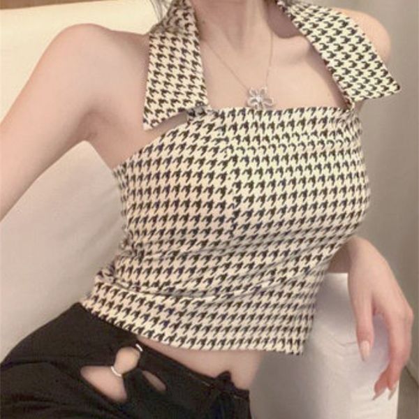 france vintage casual vest women 2022 summer backless elegant lattice halter neck korean fashion designer chic new, White
france vintage casual vest women 2022 summer backless elegant lattice halter neck korean fashion designer chic new, White