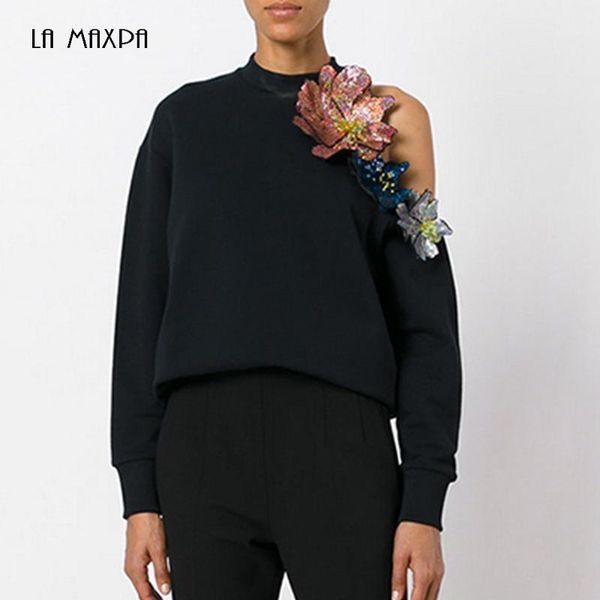 fashion loose fit long-sleeved hollow sequin flower decoration oversized sweatshirt hooded neck autumn and winter trendy1, Black 
fashion loose fit long-sleeved hollow sequin flower decoration oversized sweatshirt hooded neck autumn and winter trendy1, Black