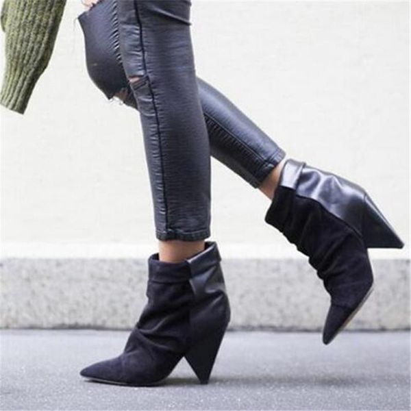 boots spring suede leather patchwork slip on ankle women spike heels pointed toe short shoes woman, Black
boots spring suede leather patchwork slip on ankle women spike heels pointed toe short shoes woman, Black